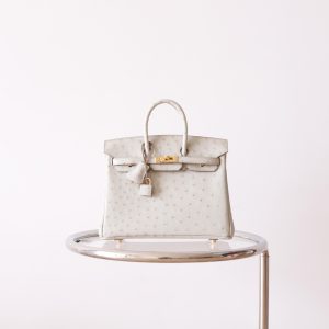 BK25 Pearl Grey Ostrich GHW - BK