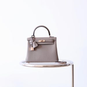 Kelly 25 Gris Asphalt Togo Rose Gold Hardware