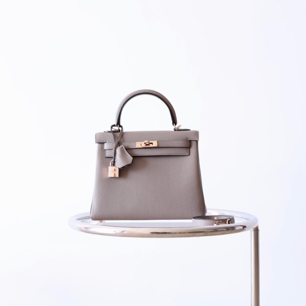 Kelly 25 Gris Asphalt Togo Rose Gold Hardware