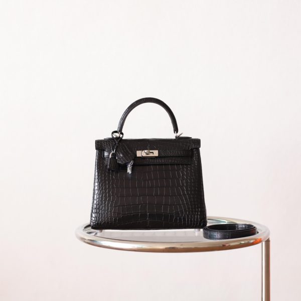 Kelly 25 Noir Matte Alligator PHW