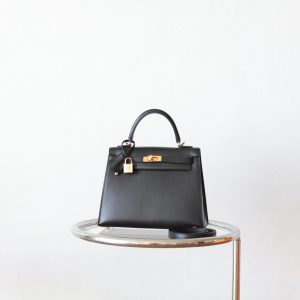 Kelly 25 Noir Box Leather GHW