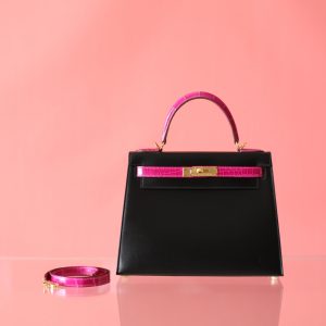 Kelly 28 Black Box Leather And  Rose Sheherazade Niloticus GHW