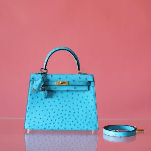 Kelly 25 Crystal Blue Ostrich GHW